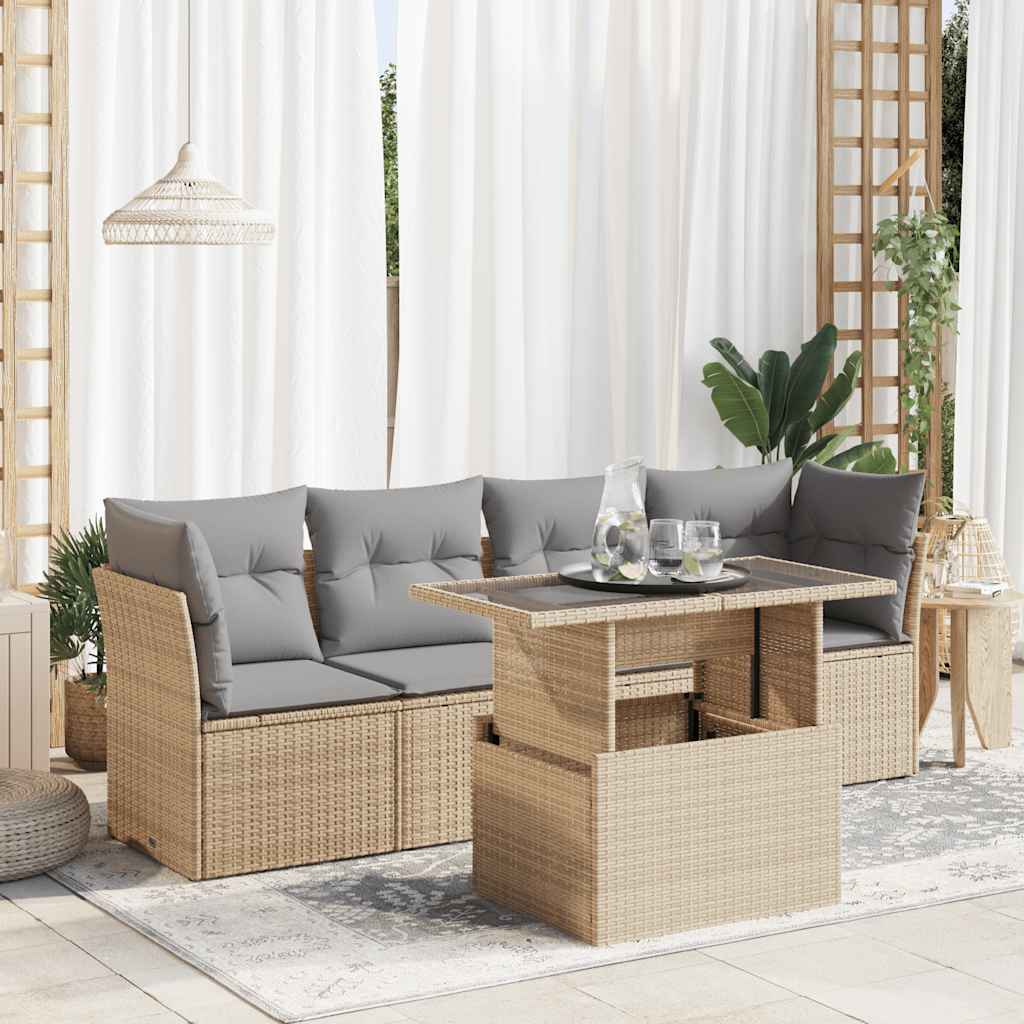 5-dijelni vrtni set sofa s jastucima bež od poliratana