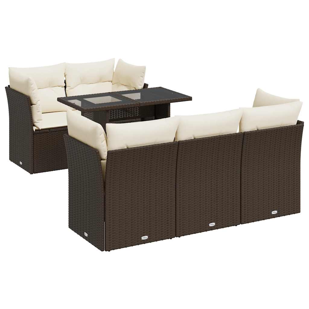 6-dijelni set vrtnih sofa od poliratana s jastucima smeđi