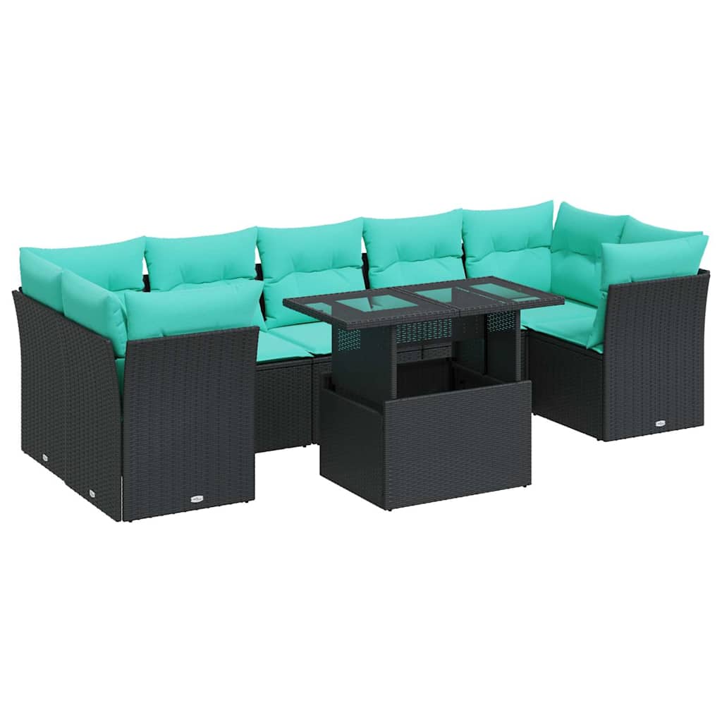 8-dijelni set vrtnih sofa od poliratana s jastucima crni bagrem