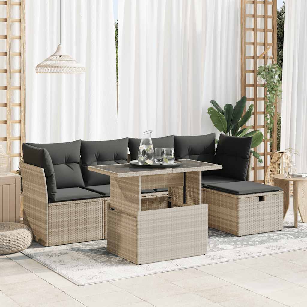 6-dijelni set vrtnih sofa od poliratana s jastucima svjetlosivi