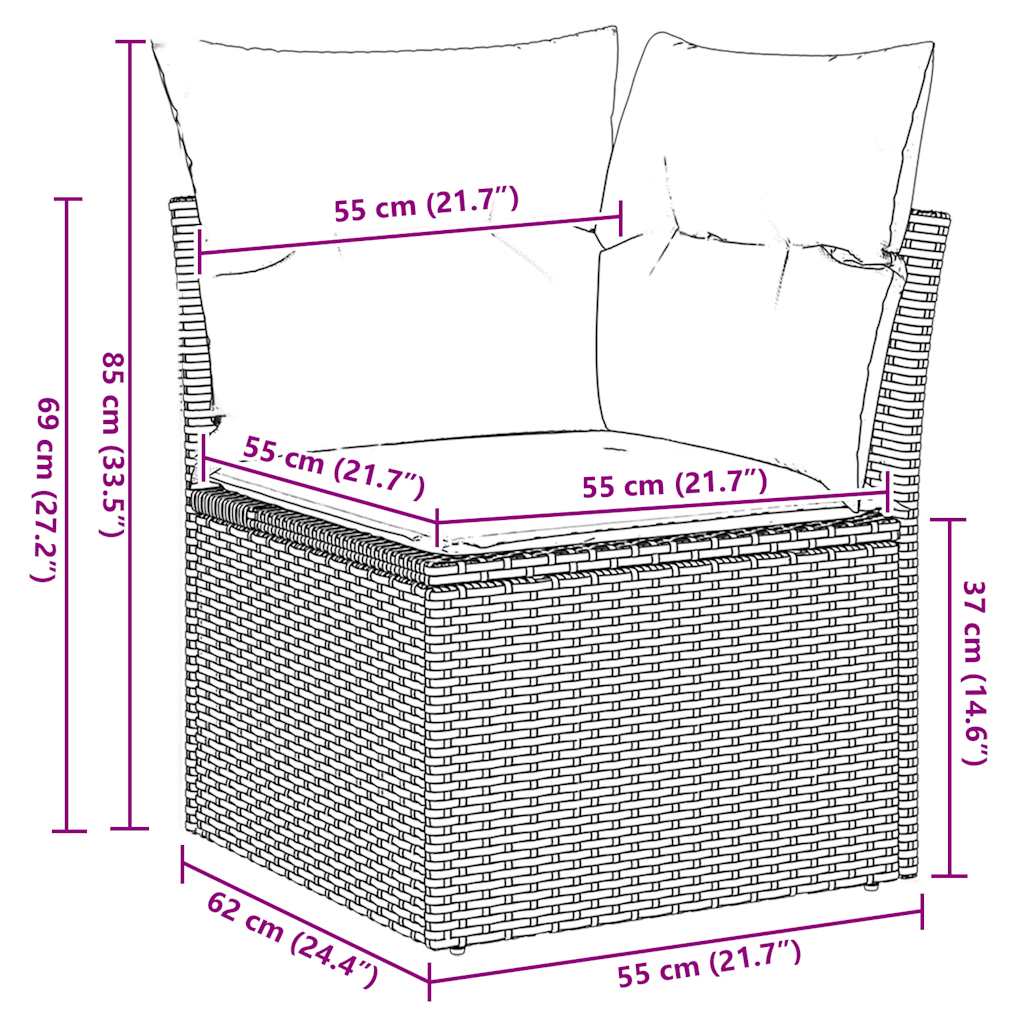 7-dijelni set vrtnih sofa poliratan i bagrem s jastucima smeđi