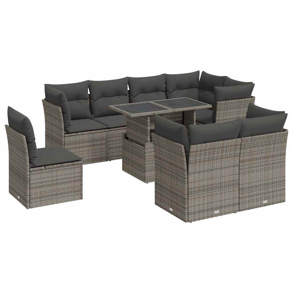 9-dijelni set vrtnih sofa od poliratana s jastucima sivi