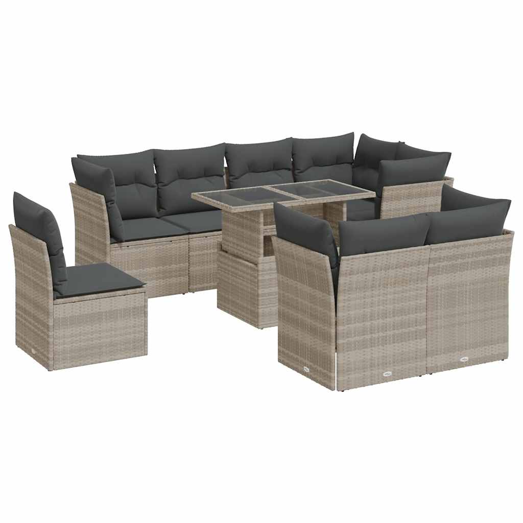 9-dijelni set vrtnih sofa od poliratana s jastucima svjetlosivi