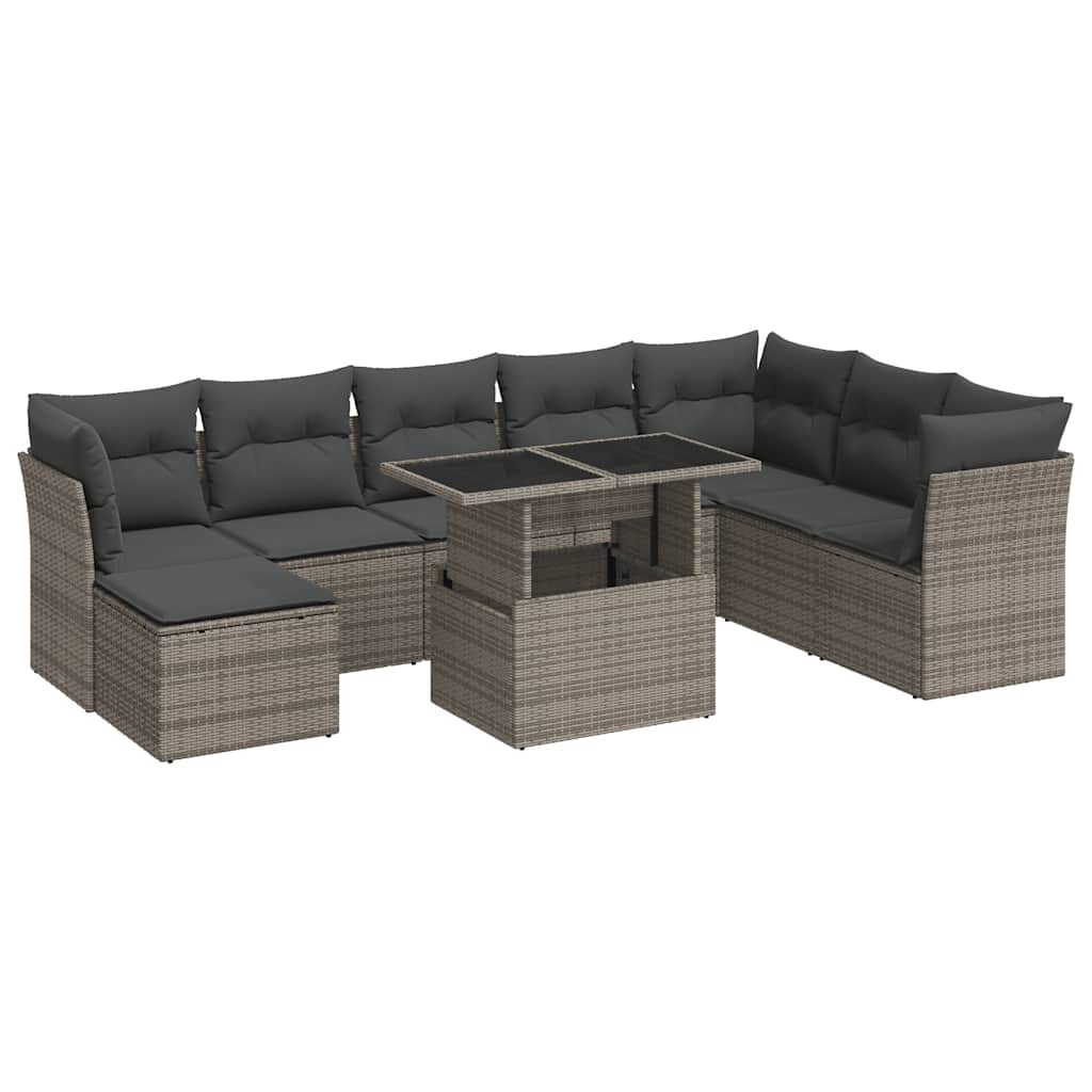 9-dijelni set vrtnih sofa od poliratana s jastucima sivi
