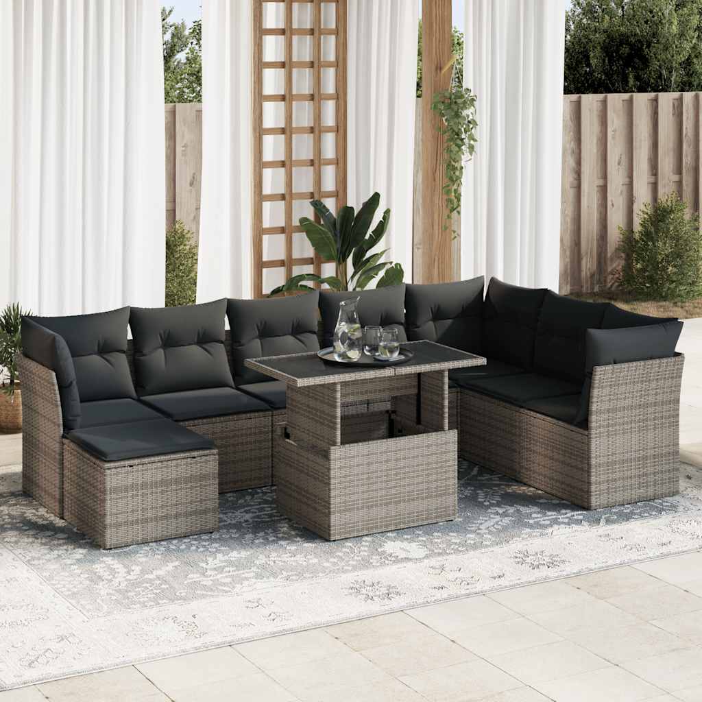 9-dijelni set vrtnih sofa od poliratana s jastucima sivi