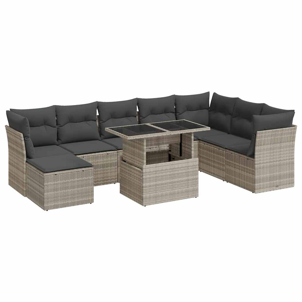 9-dijelni set vrtnih sofa od poliratana s jastucima svjetlosivi