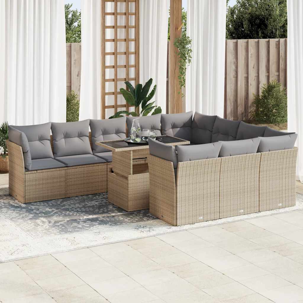 11-dijelni set vrtnih sofa od poliratana s jastucima bež
