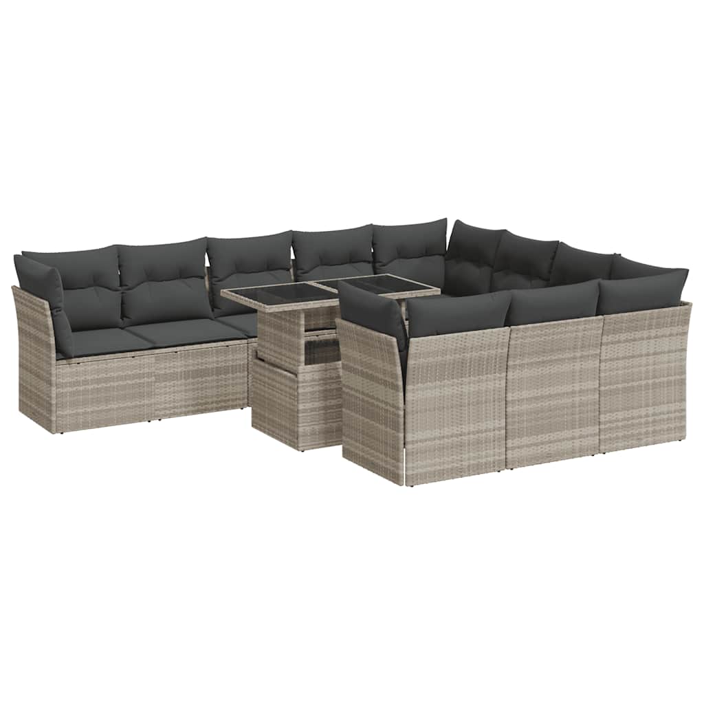 11-dijelni set vrtnih sofa poliratan s jastucima svijetlosivi