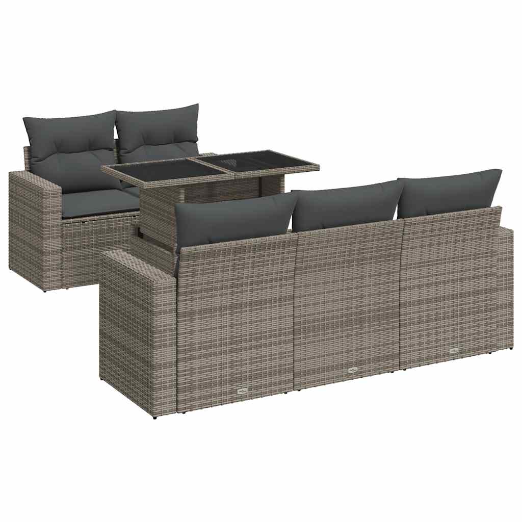6-dijelni set vrtnih sofa od poliratana s jastucima sivi