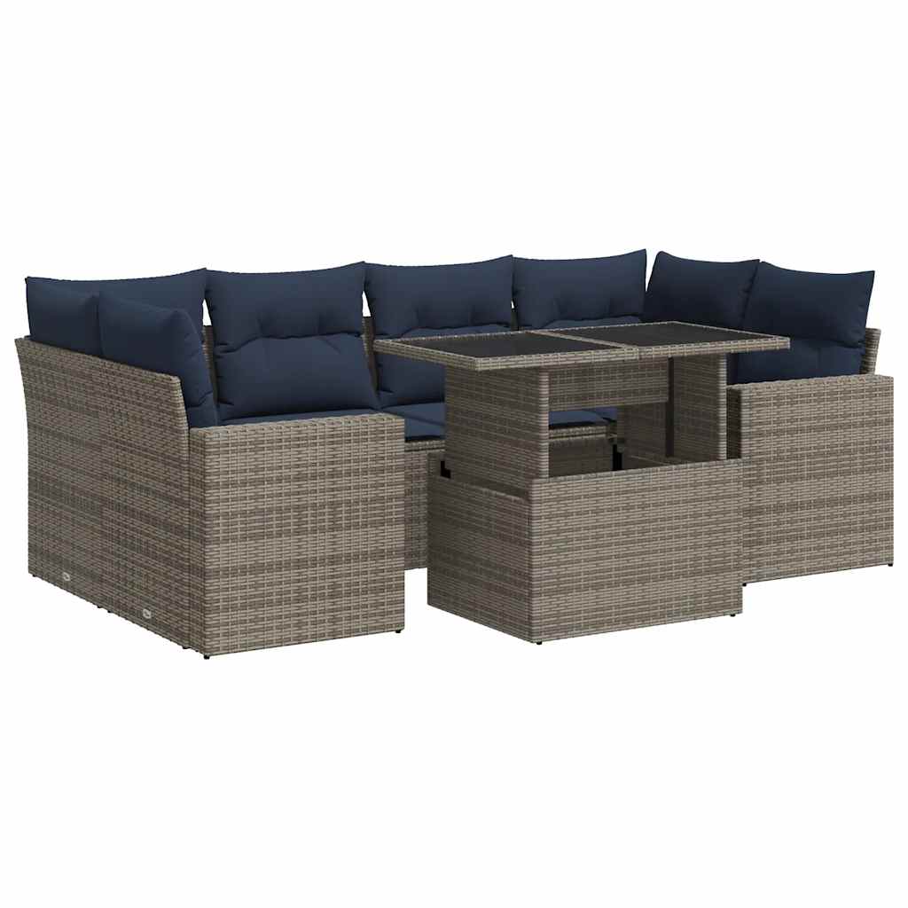 7-dijelni set vrtnih sofa poliratan i bagrem s jastucima sivi