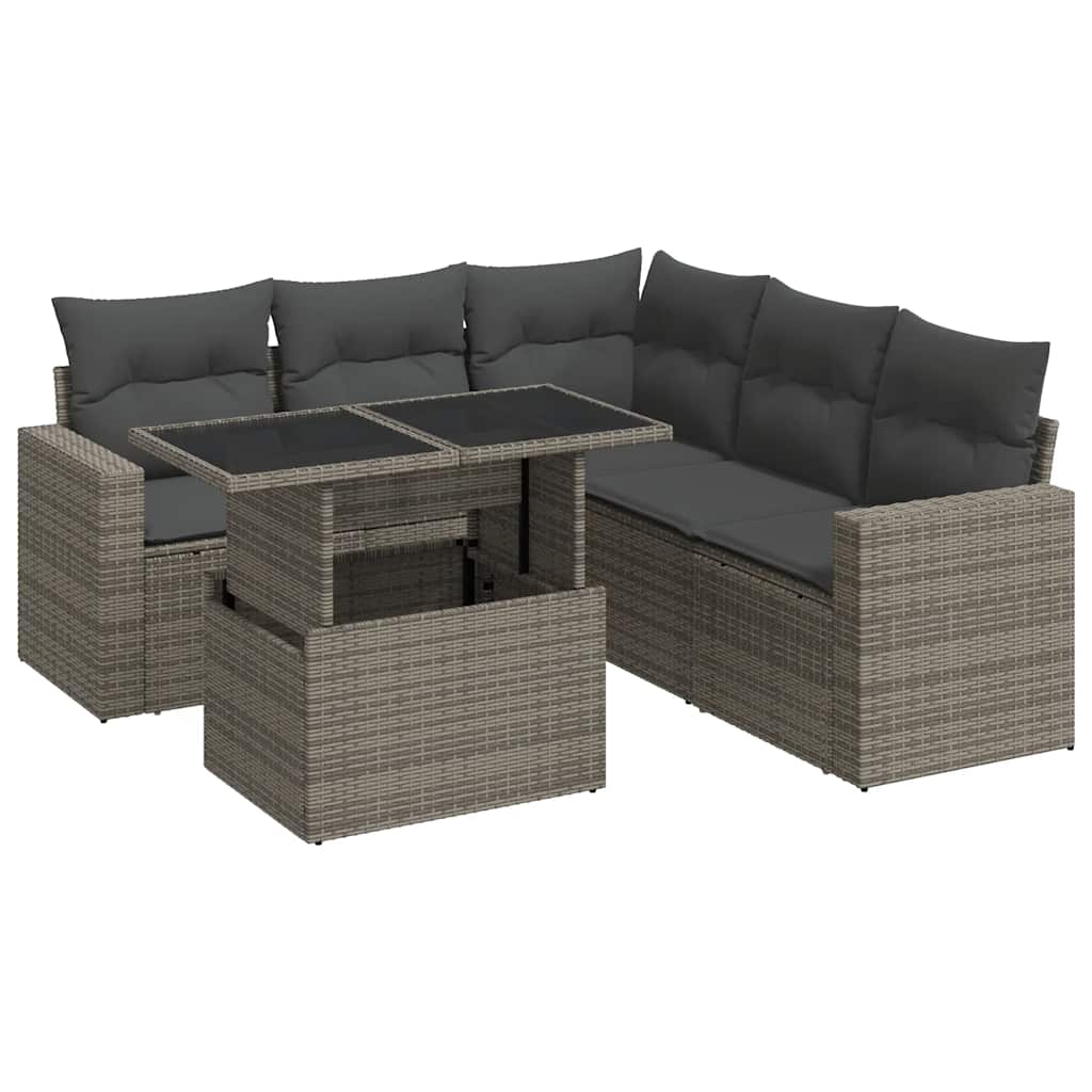 6-dijelni set vrtnih sofa od poliratana s jastucima sivi