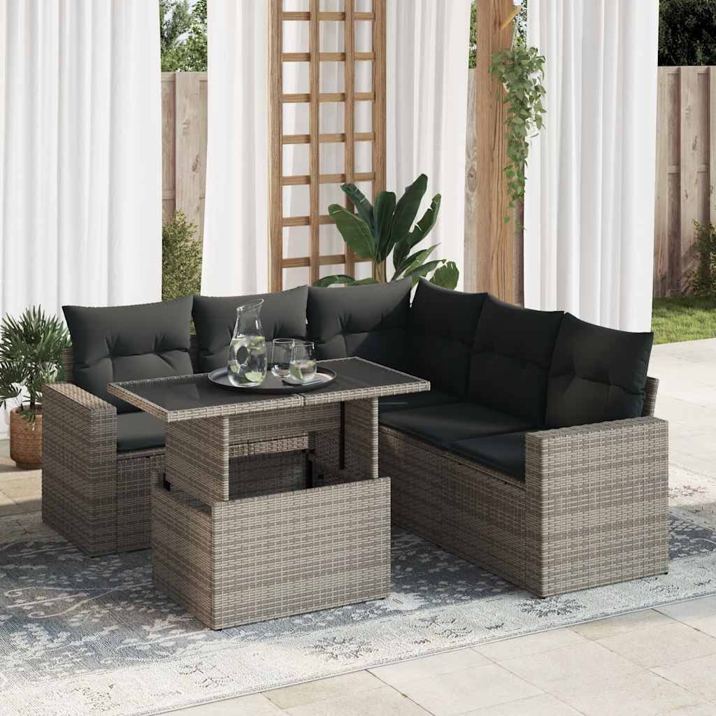 6-dijelni set vrtnih sofa od poliratana s jastucima sivi