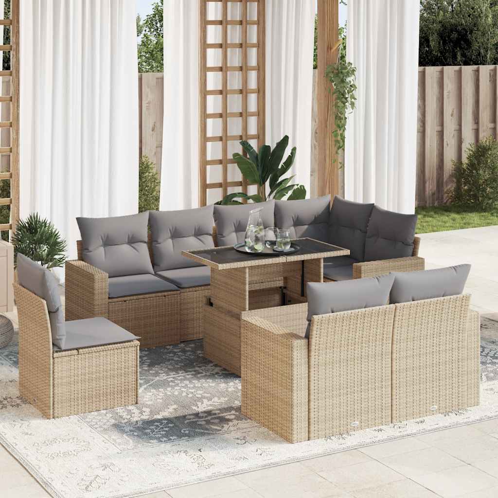9-dijelni set vrtnih sofa s jastucima bež od poliratana
