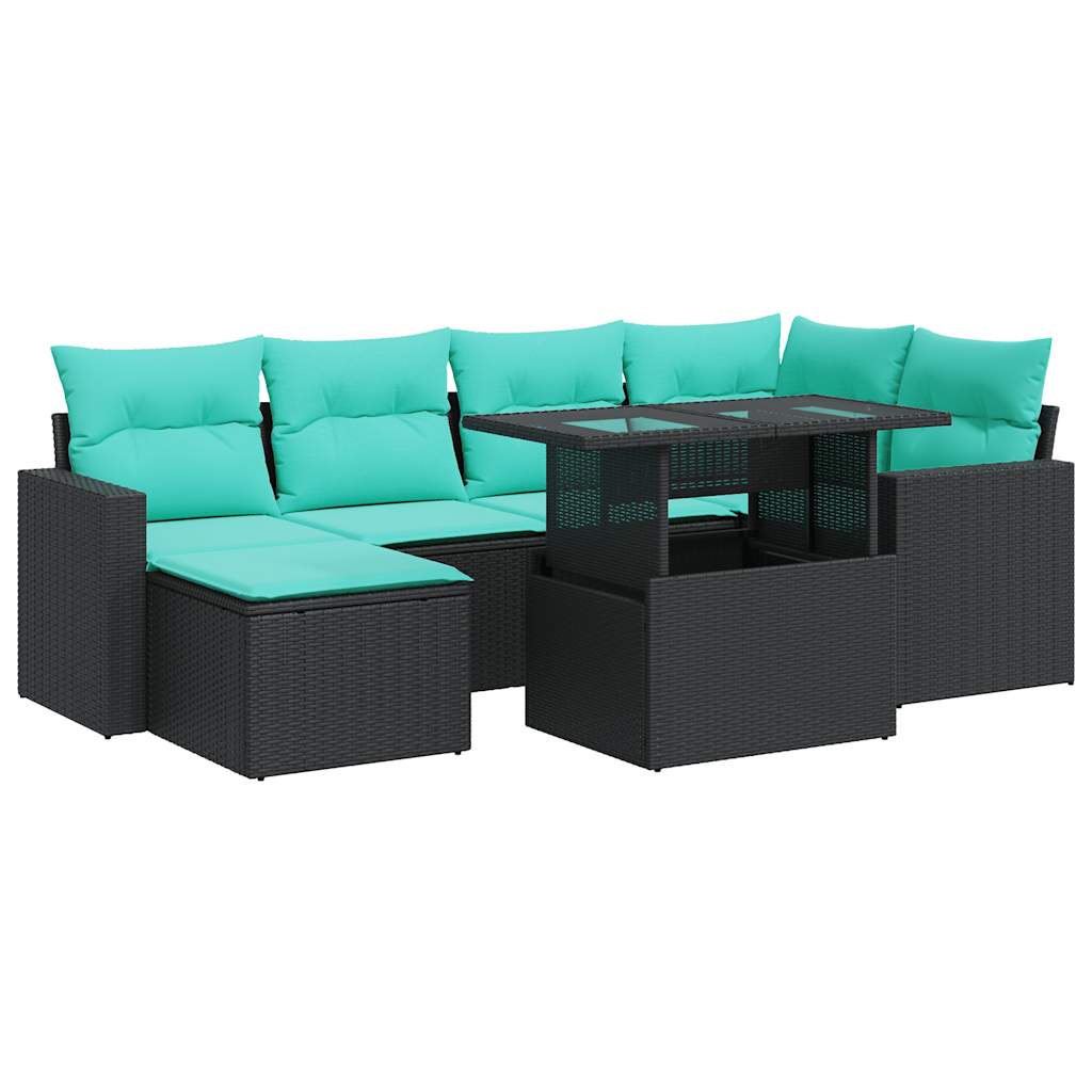 7-dijelni set vrtnih sofa od poliratana s jastucima crni bagrem