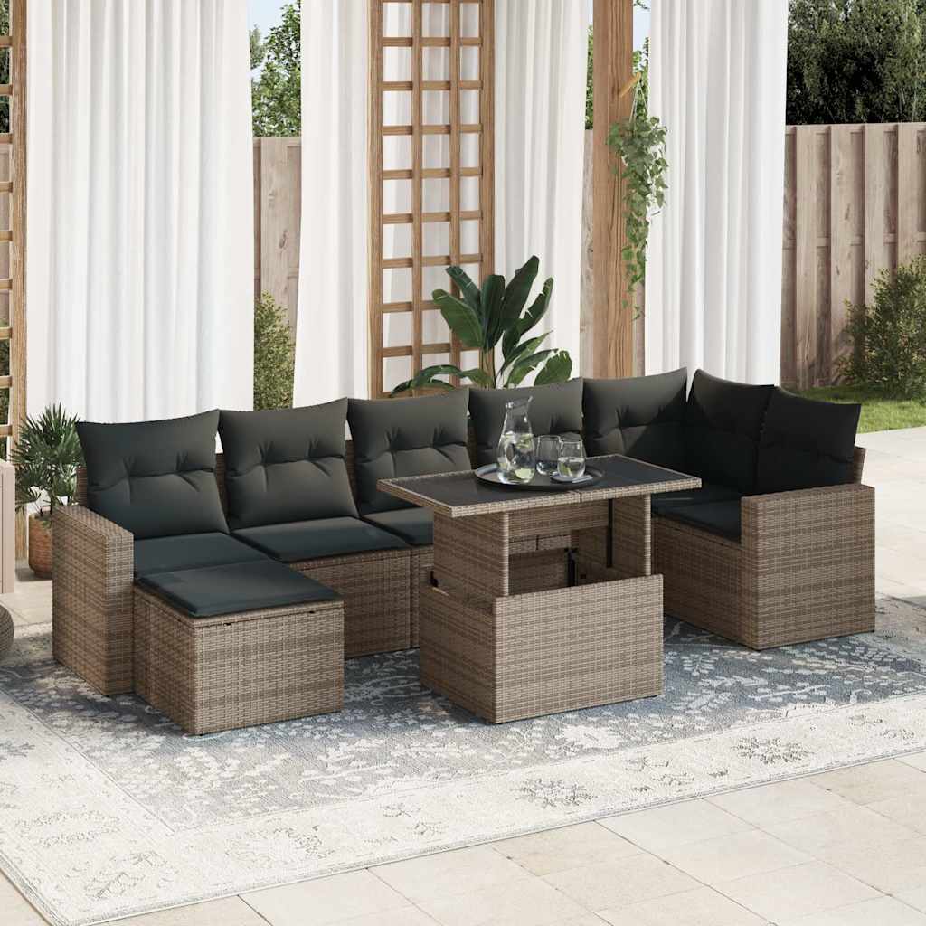 8-dijelni set vrtnih sofa od poliratana s jastucima sivi