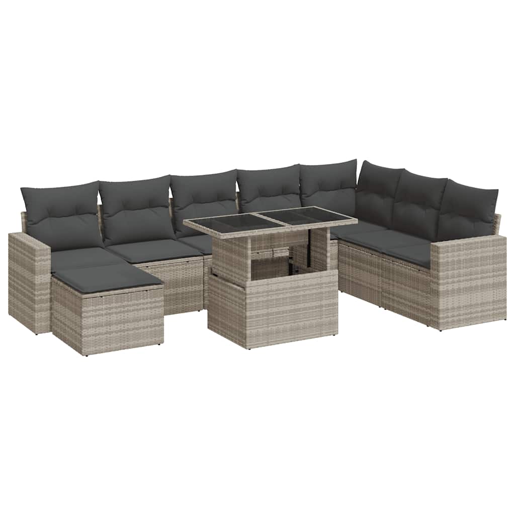 9-dijelni set vrtnih sofa od poliratana s jastucima svjetlosivi