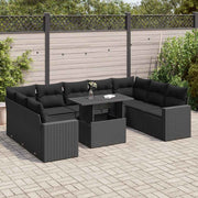10-dijelni set vrtnih sofa s jastucima crni od poliratana