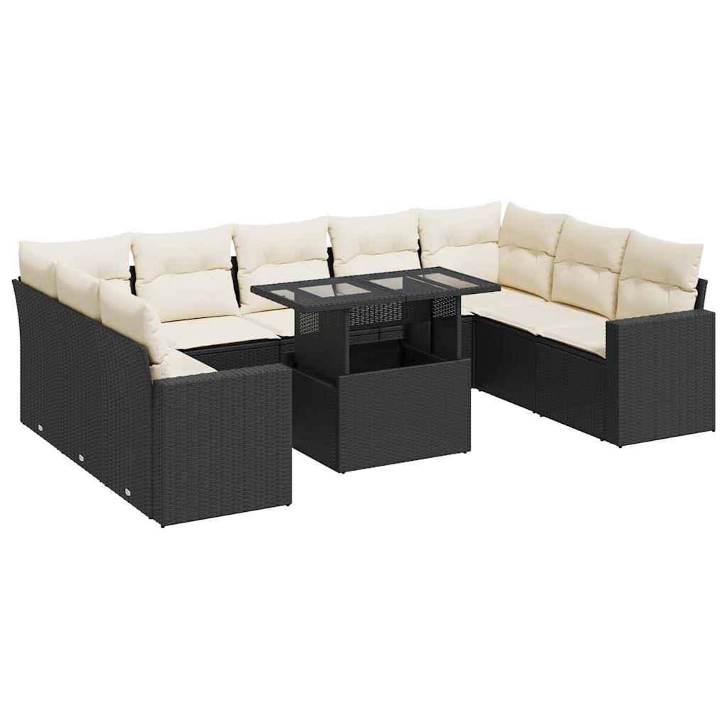 10-dijelni set vrtnih sofa s jastucima crni od poliratana