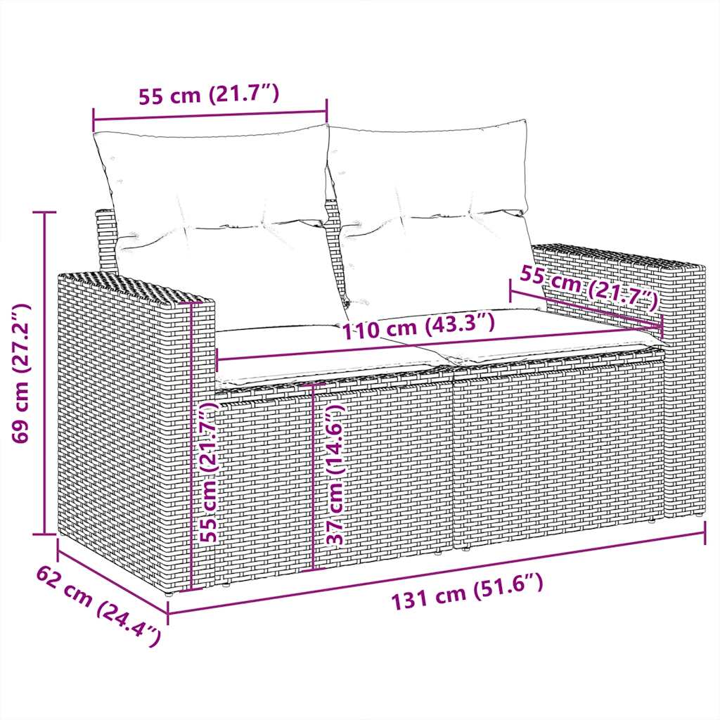 10-dijelni set vrtnih sofa s jastucima crni od poliratana