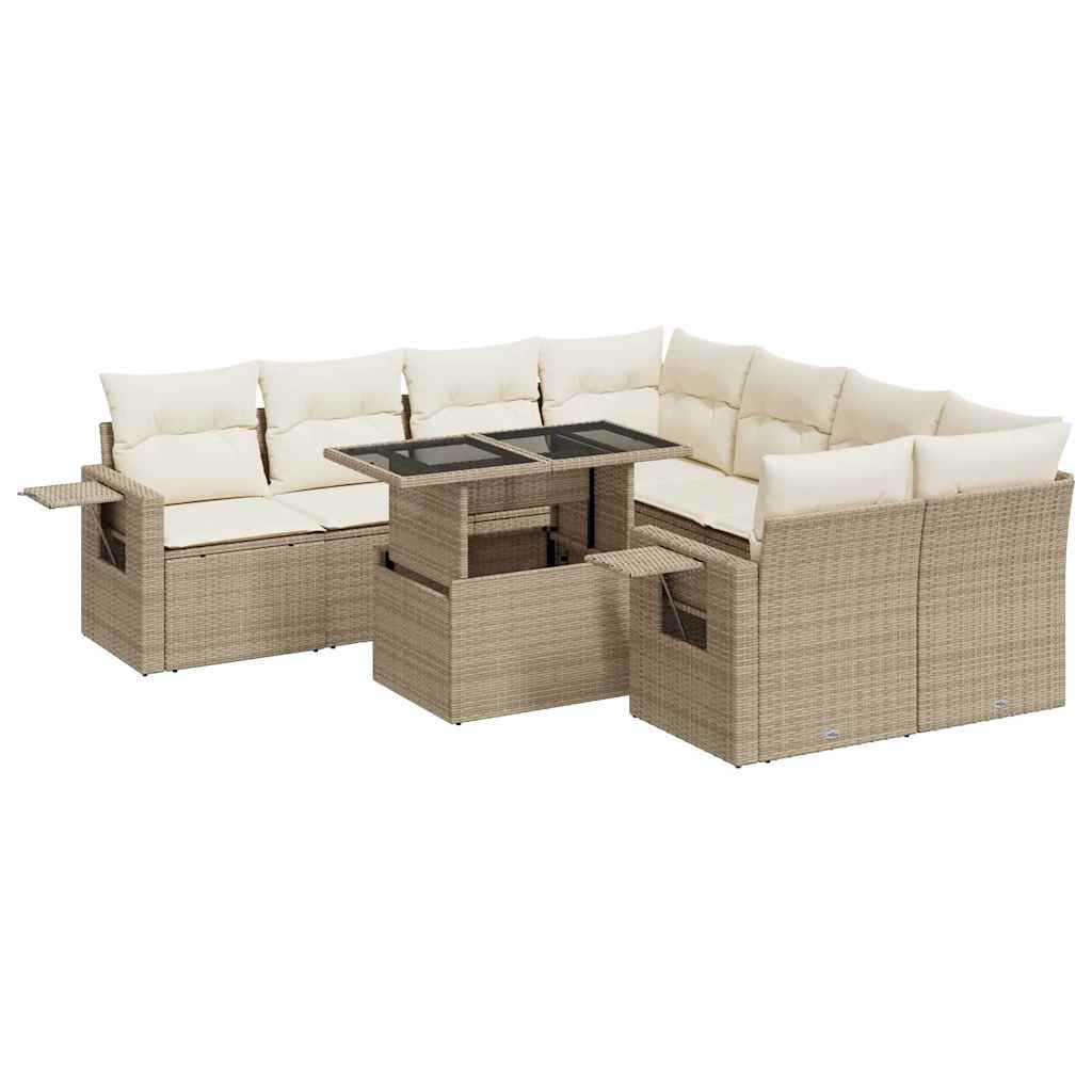 9-dijelni set vrtnih sofa s jastucima bež od poliratana