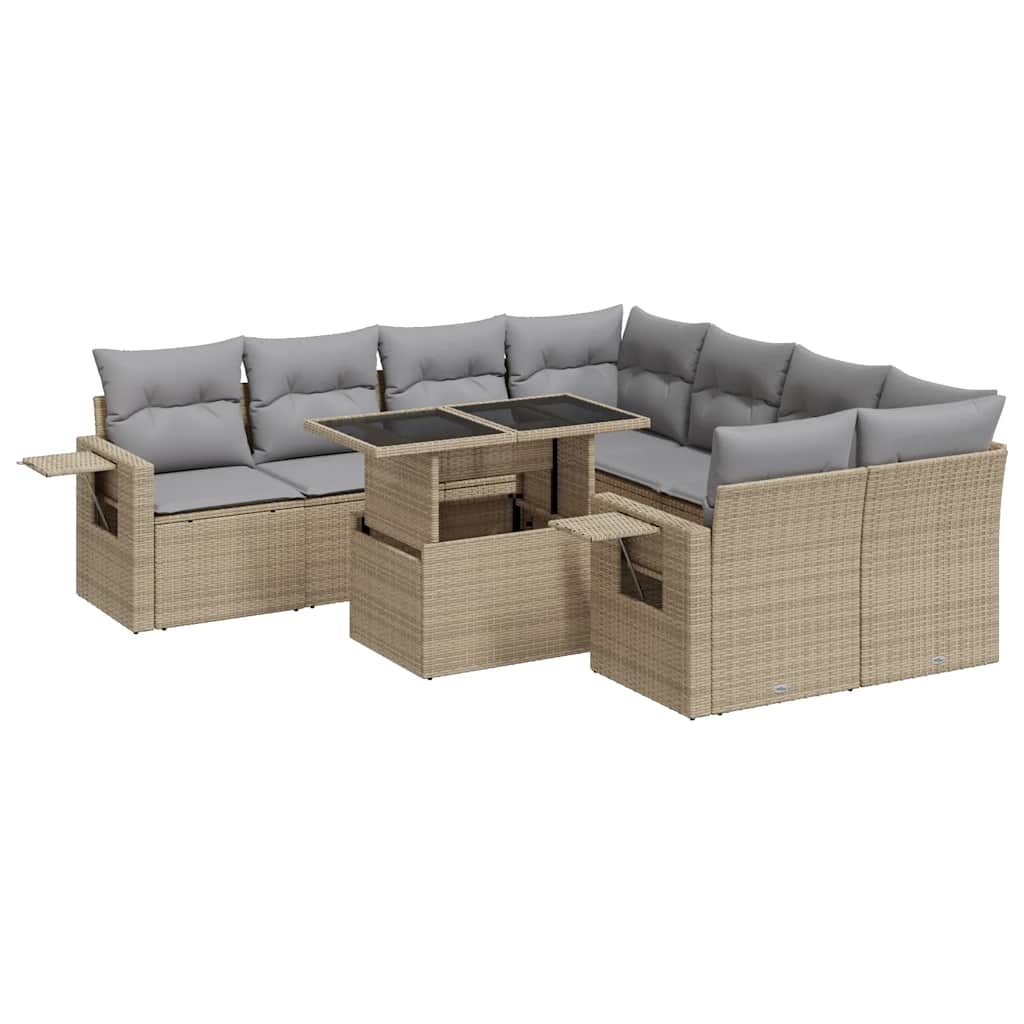 9-dijelni set vrtnih sofa s jastucima bež od poliratana