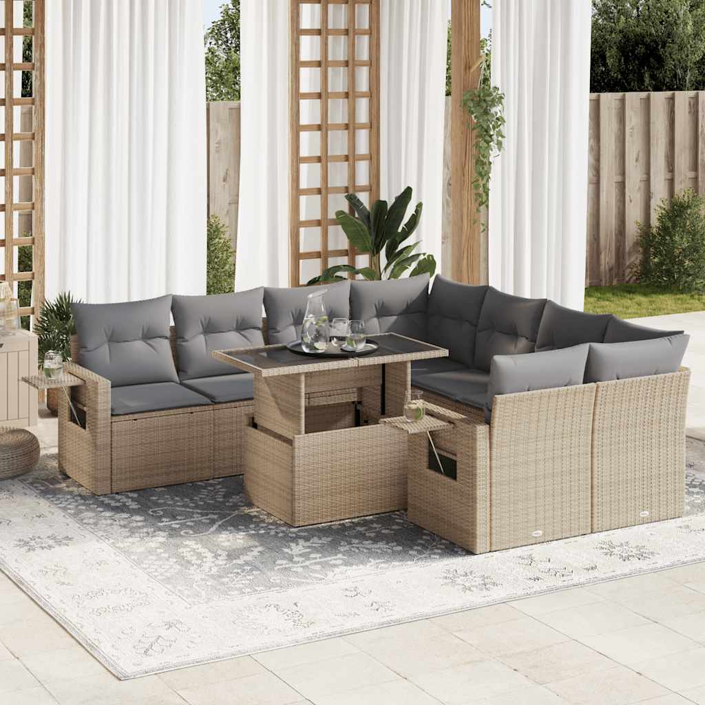 9-dijelni set vrtnih sofa s jastucima bež od poliratana