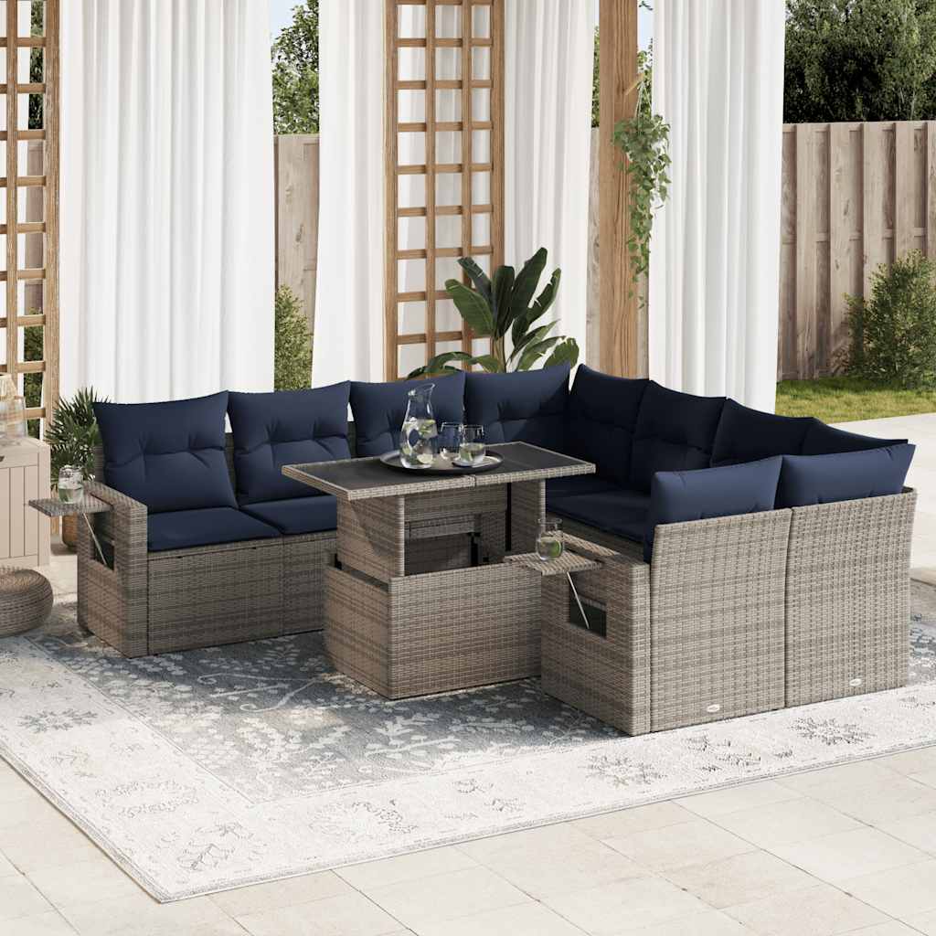 9-dijelni set vrtnih sofa s jastucima sivi od poliratana bagrem