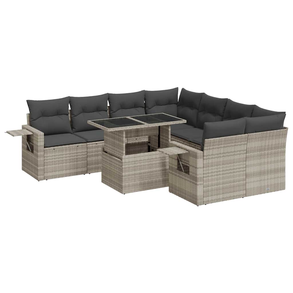 9-dijelni set vrtnih sofa od poliratana s jastucima svjetlosivi