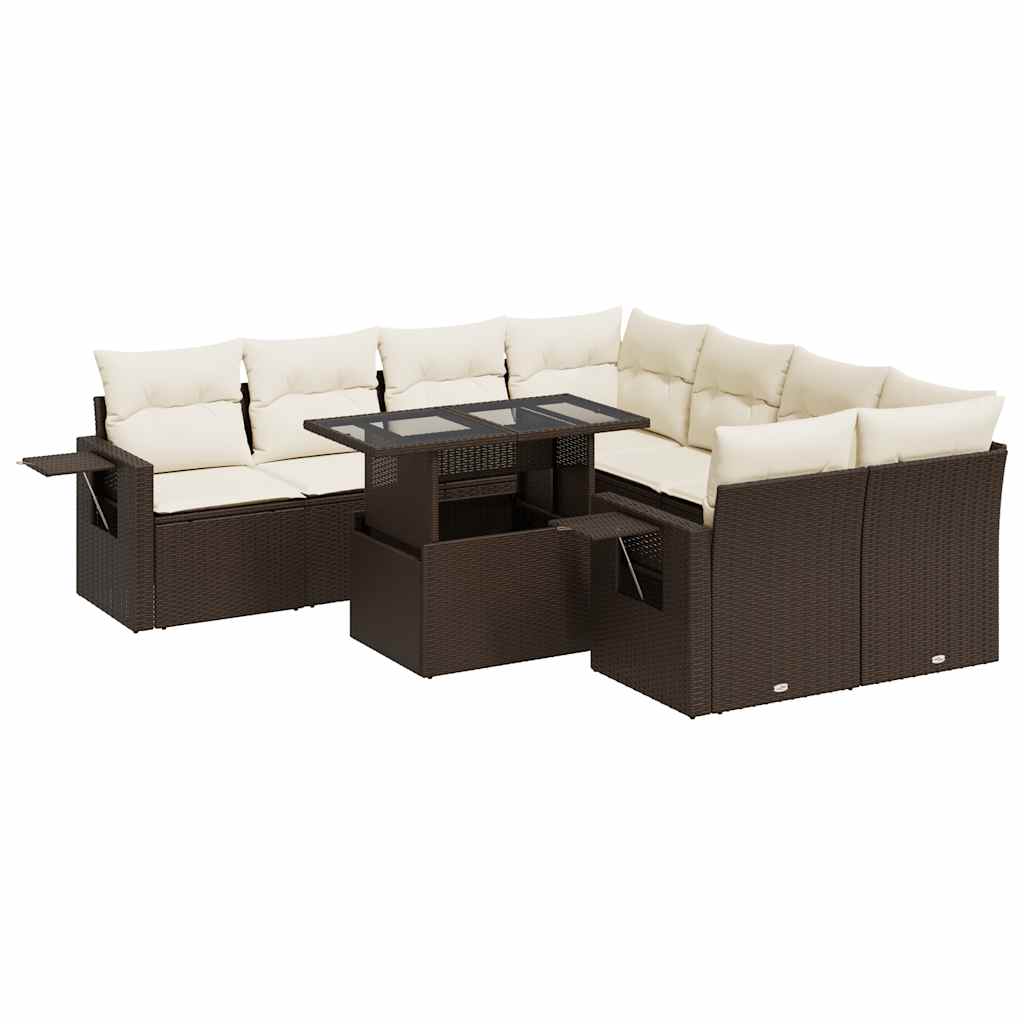 9-dijelni set vrtnih sofa s jastucima poliratan smeđi