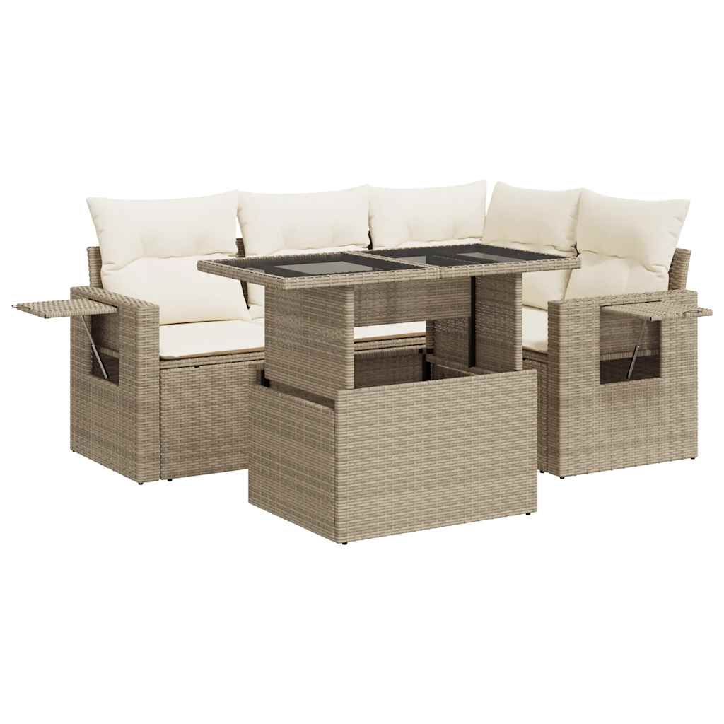 5-dijelni vrtni set sofa s jastucima bež od poliratana