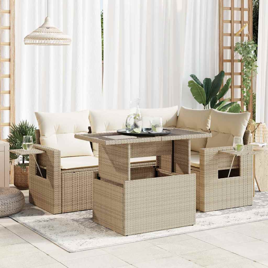 5-dijelni vrtni set sofa s jastucima bež od poliratana