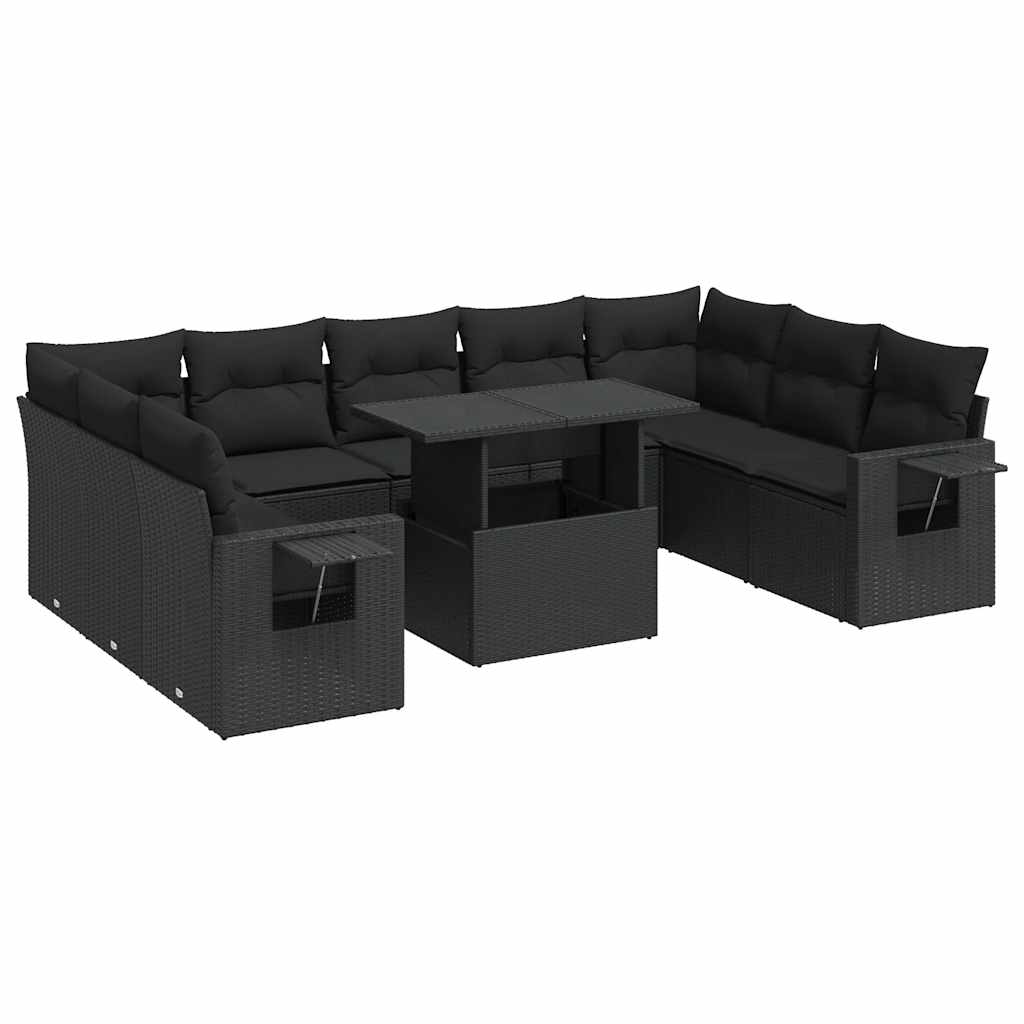 10-dijelni set vrtnih sofa s jastucima crni od poliratana