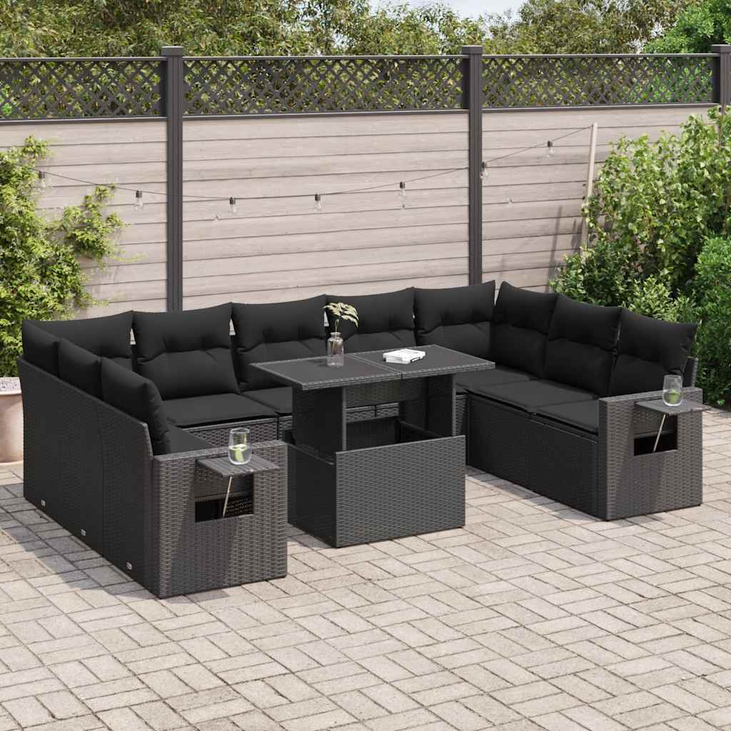 10-dijelni set vrtnih sofa s jastucima crni od poliratana