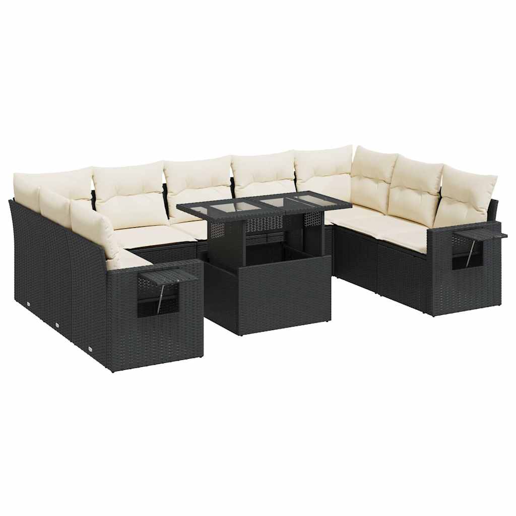 10-dijelni set vrtnih sofa s jastucima crni od poliratana
