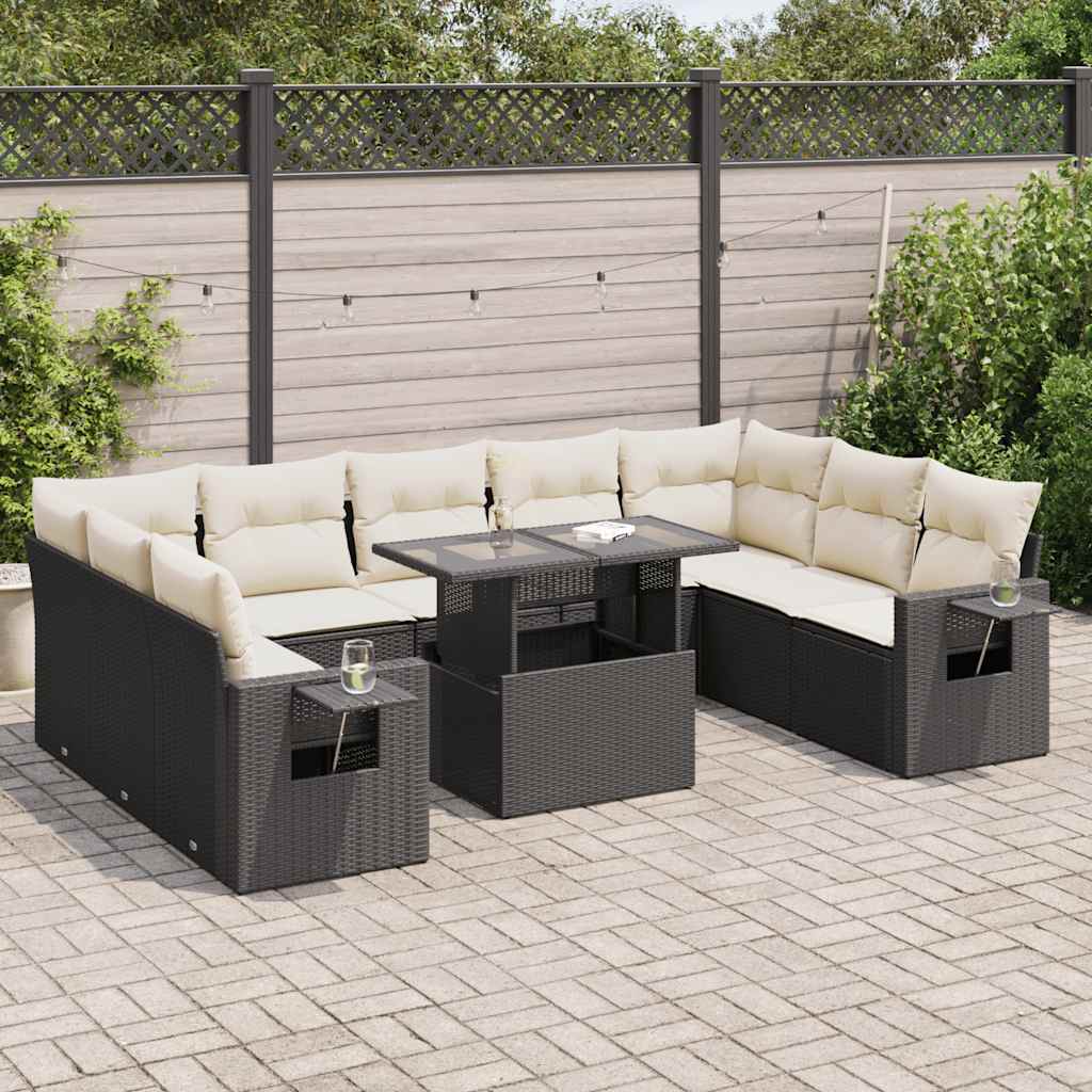 10-dijelni set vrtnih sofa s jastucima crni od poliratana