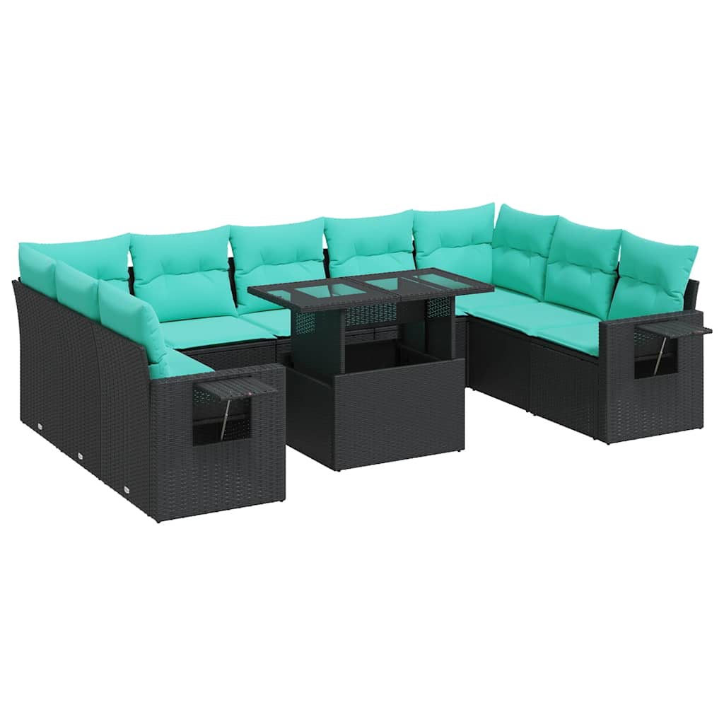 10-dijelni set vrtnih sofa s jastucima crni poliratana bagrem