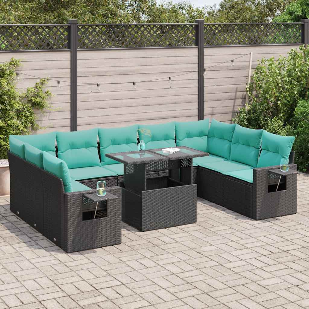 10-dijelni set vrtnih sofa s jastucima crni poliratana bagrem