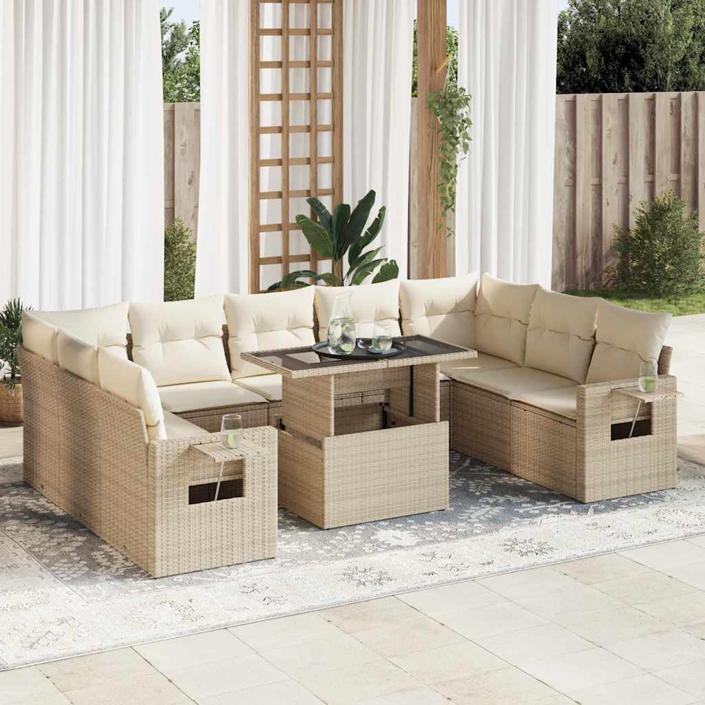 10-dijelni set vrtnih sofa s jastucima bež od poliratana