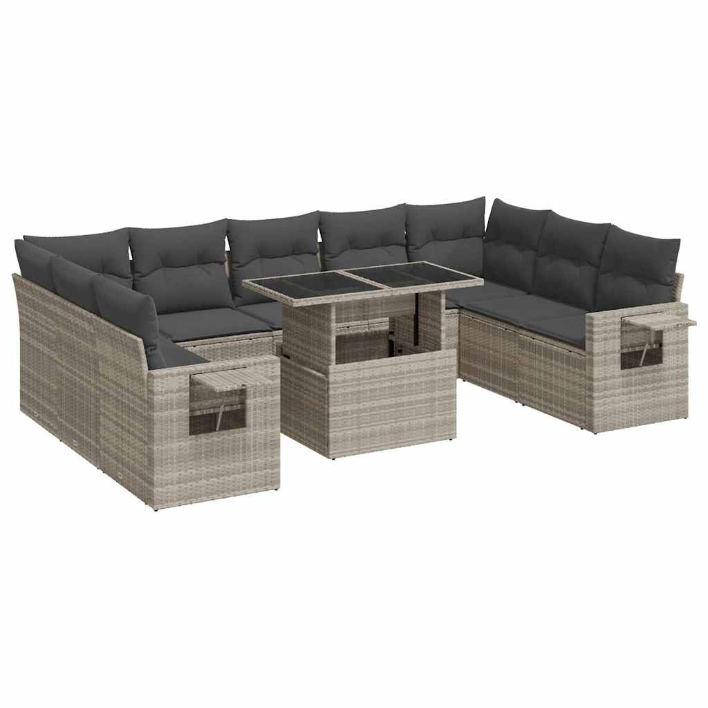 10-dijelni set vrtnih sofa poliratan s jastucima svijetlosivi