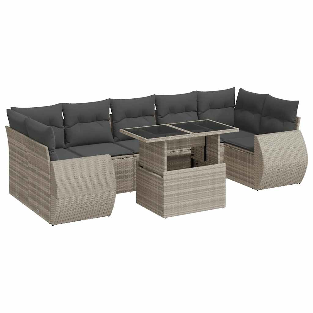 8-dijelni set vrtnih sofa od poliratana s jastucima svjetlosivi