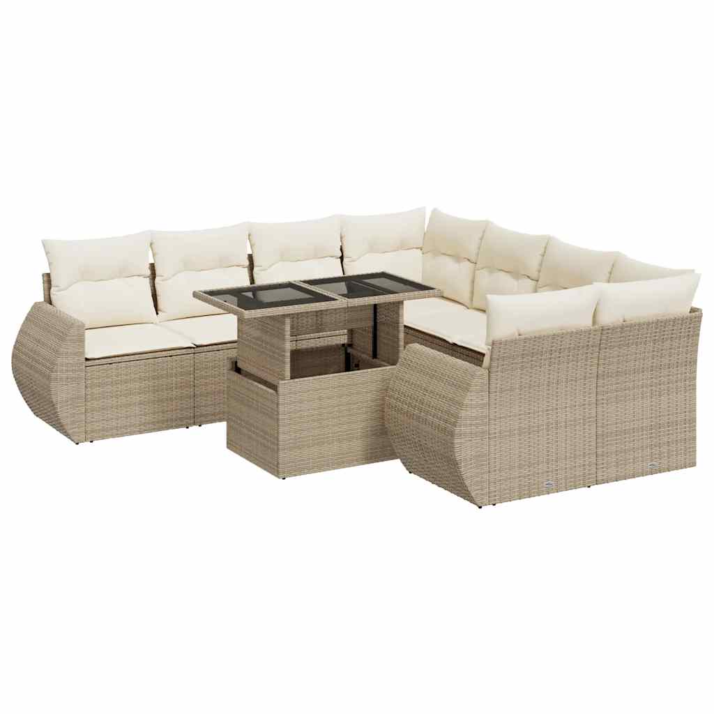 9-dijelni set vrtnih sofa s jastucima bež od poliratana