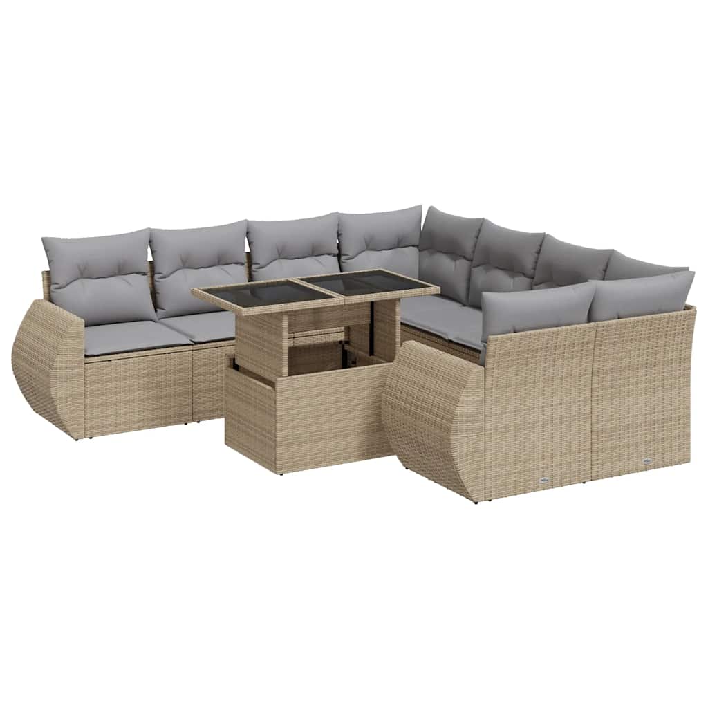 9-dijelni set vrtnih sofa s jastucima bež od poliratana