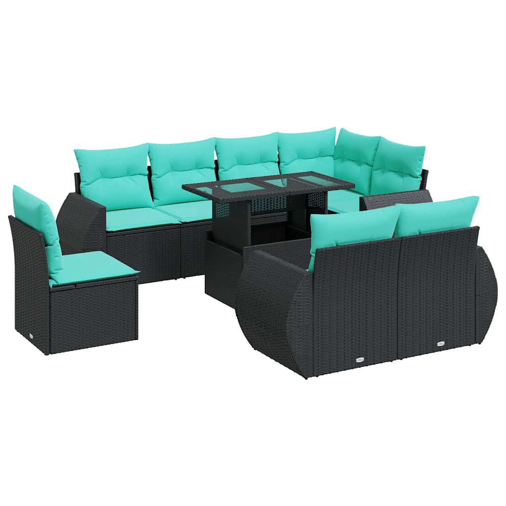 9-dijelni set vrtnih sofa s jastucima crni od poliratana bagrem