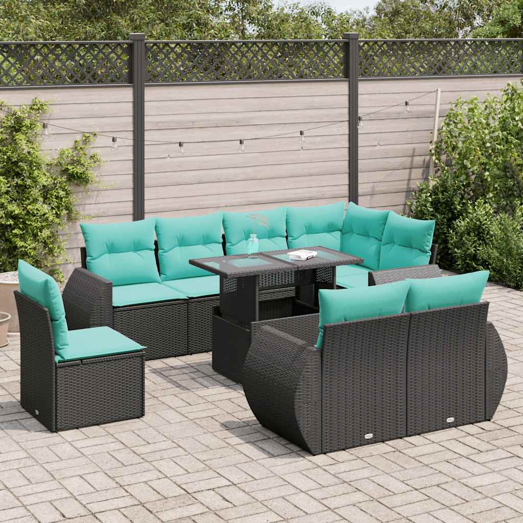 9-dijelni set vrtnih sofa s jastucima crni od poliratana bagrem