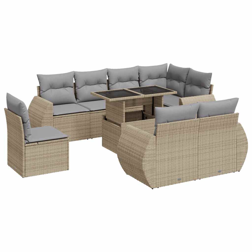 9-dijelni set vrtnih sofa s jastucima bež od poliratana