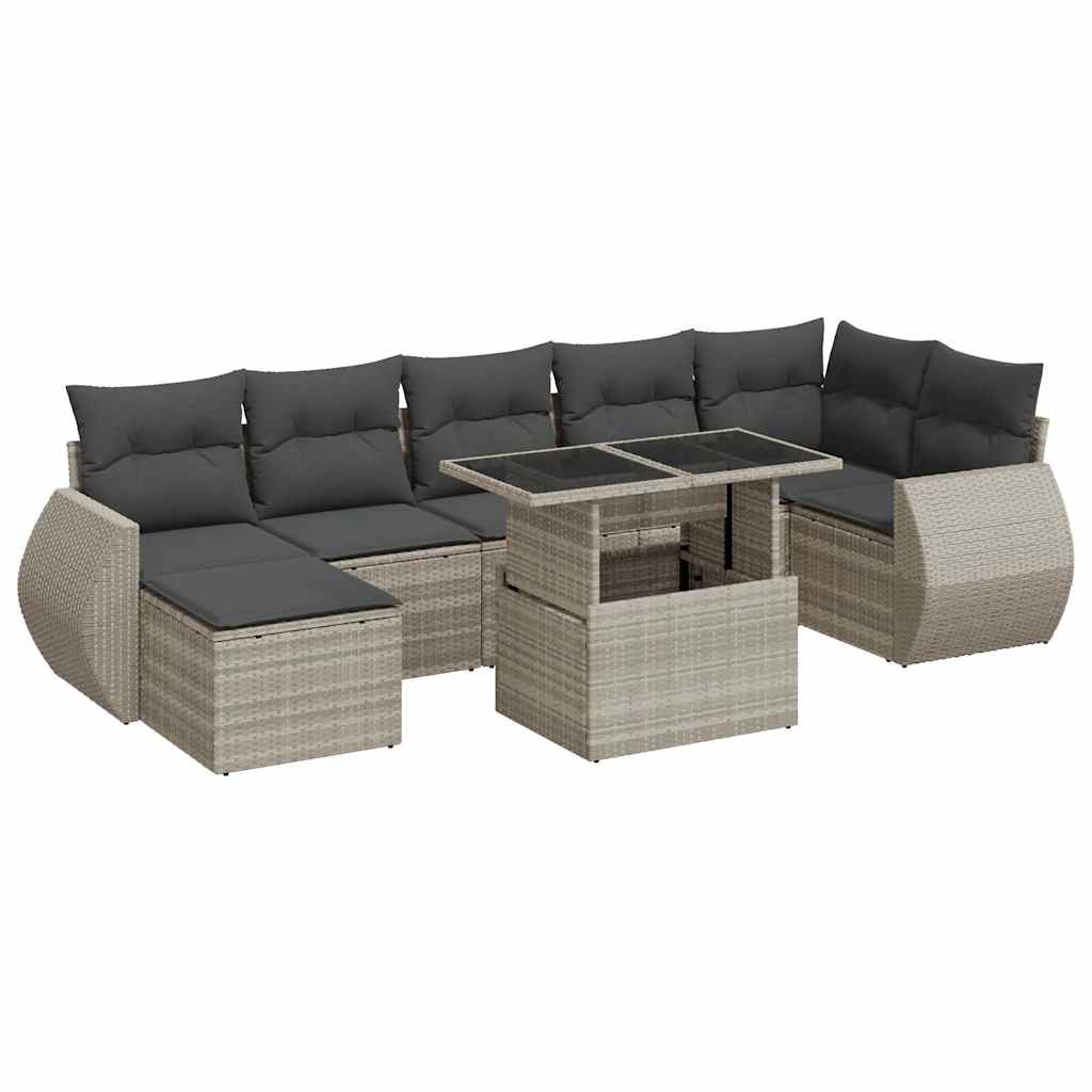 8-dijelni set vrtnih sofa od poliratana s jastucima svjetlosivi