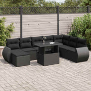 9-dijelni set vrtnih sofa s jastucima crni od poliratana