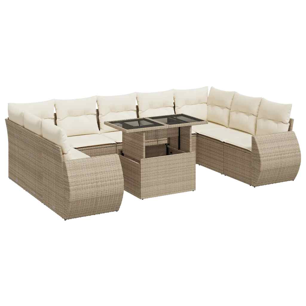 10-dijelni set vrtnih sofa s jastucima bež od poliratana