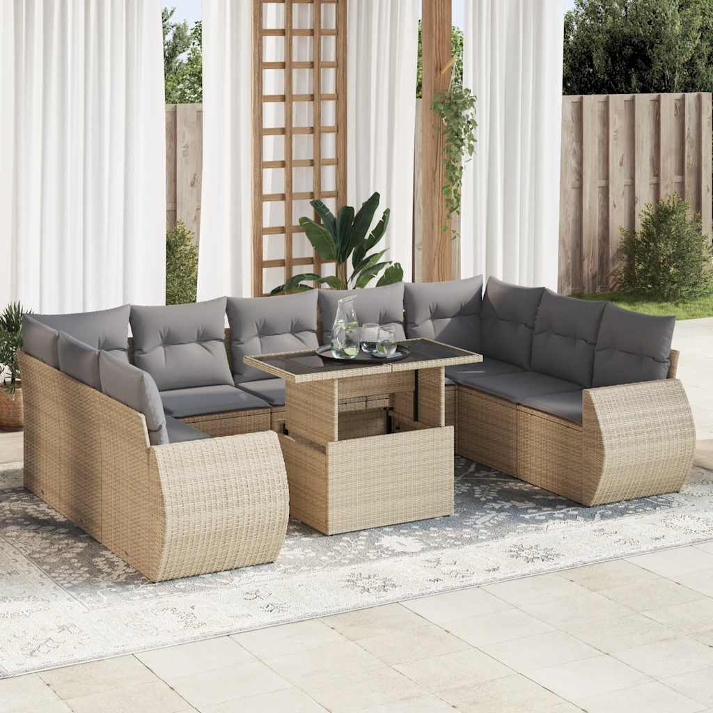 10-dijelni set vrtnih sofa s jastucima bež od poliratana
