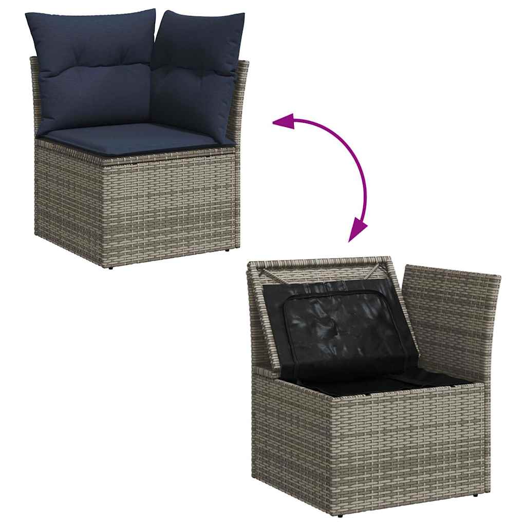 7-dijelni set vrtnih sofa poliratan i bagrem s jastucima sivi